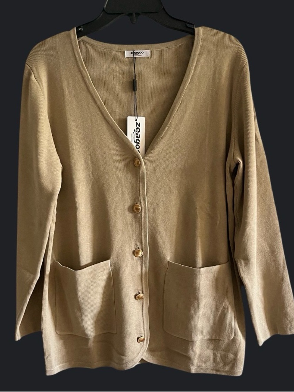 zeagoo Women's Button Front V‑Neck Cardigan in Beige